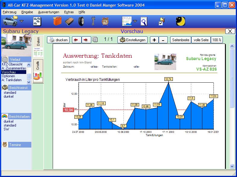 Screenshot vom Programm: All-Car KFZ-Verwaltung